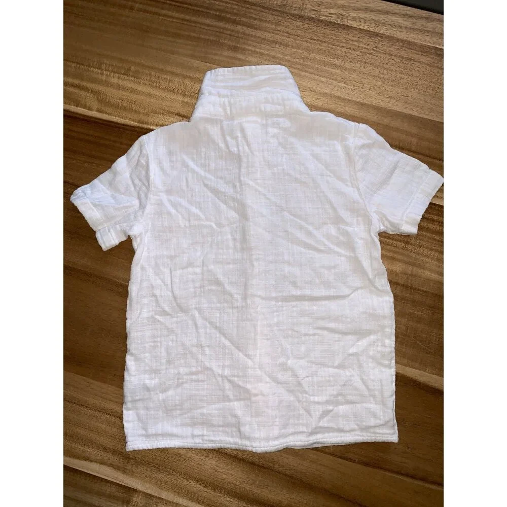 Cat & Jack Boys Toddler White Short Sleeve Button-Up Shirt 100% Cotton Size 5T - Picture 6 of 9